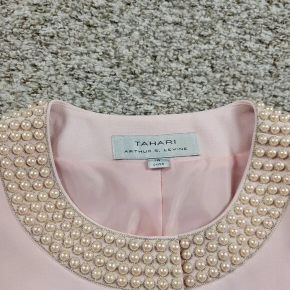 TAHARI Blazer Women’s 14 Pink Single Breasted Lined Career Work Embellished - Picture 3 of 7